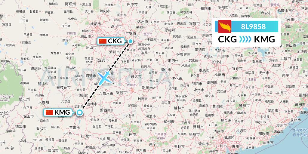 8L9858 Lucky Air Flight Map: Chongqing to Kunming