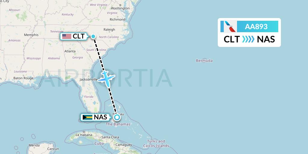 AA893 American Airlines Flight Map: Charlotte to Nassau