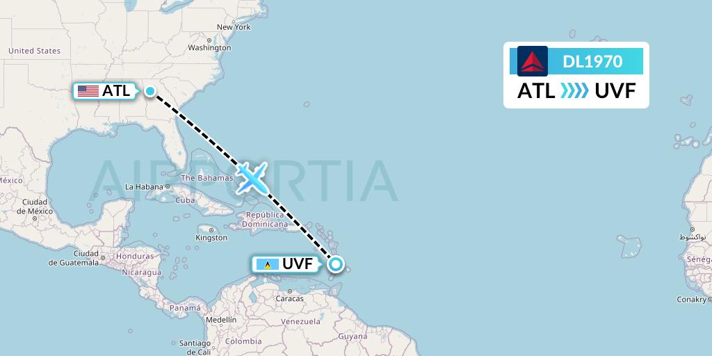 DL1970 Delta Air Lines Flight Map: Atlanta to Vieux Fort