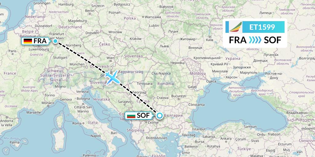 ET1599 Ethiopian Airlines Flight Map: Frankfurt to Sofia