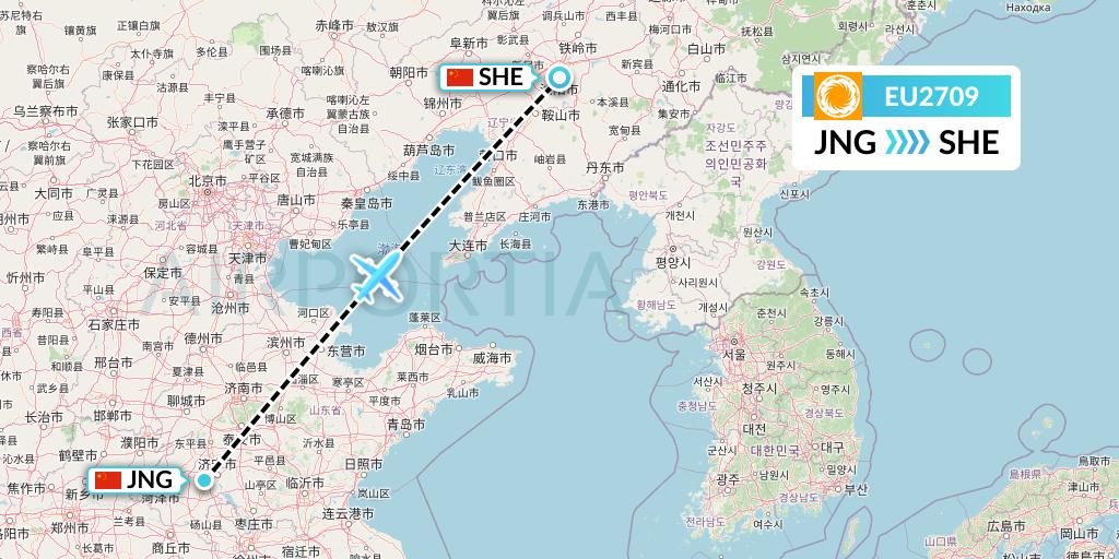 EU2709 Chengdu Airlines Flight Map: Jining to Shenyang