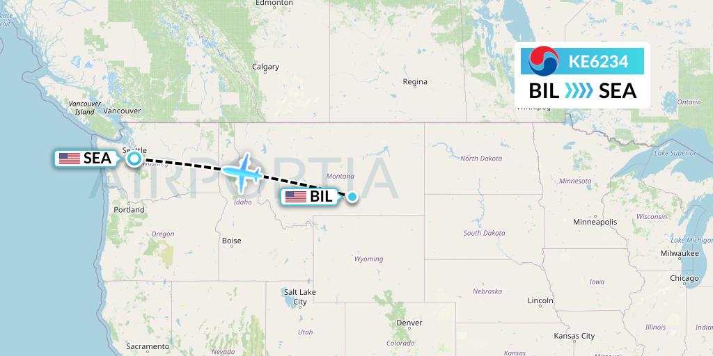 KE6234 Korean Air Flight Map: Billings to Seattle