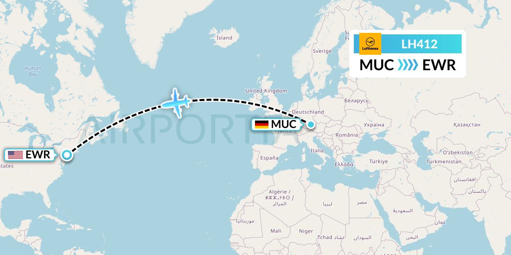 LH412 Lufthansa Flight Map: Munich to New York