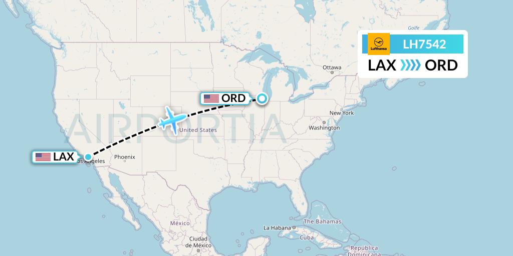 LH7542 Lufthansa Flight Map: Los Angeles to Chicago