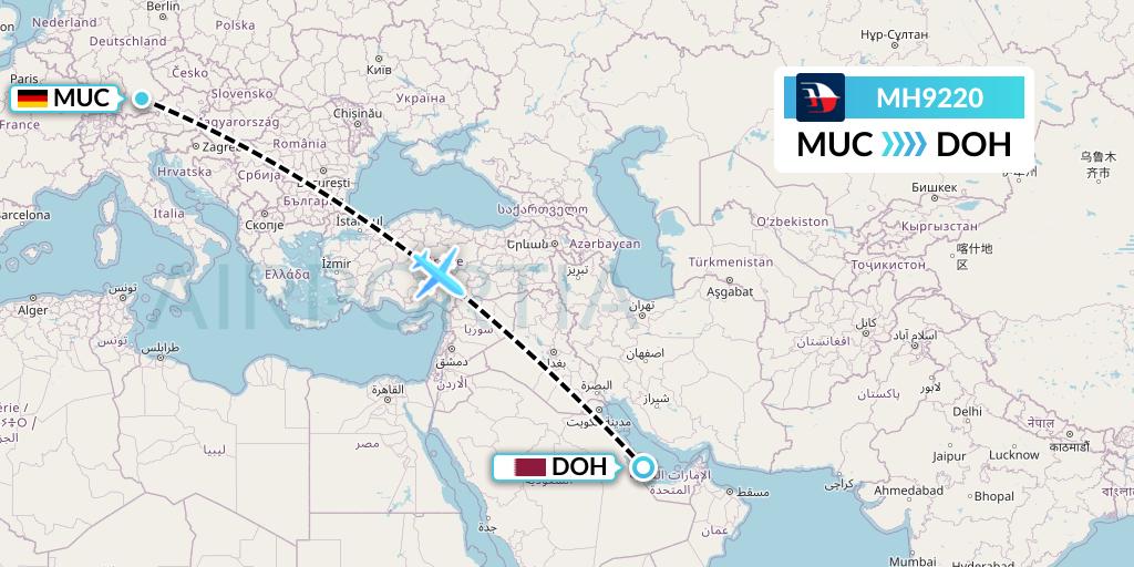 MH9220 Malaysia Airlines Flight Map: Munich to Doha