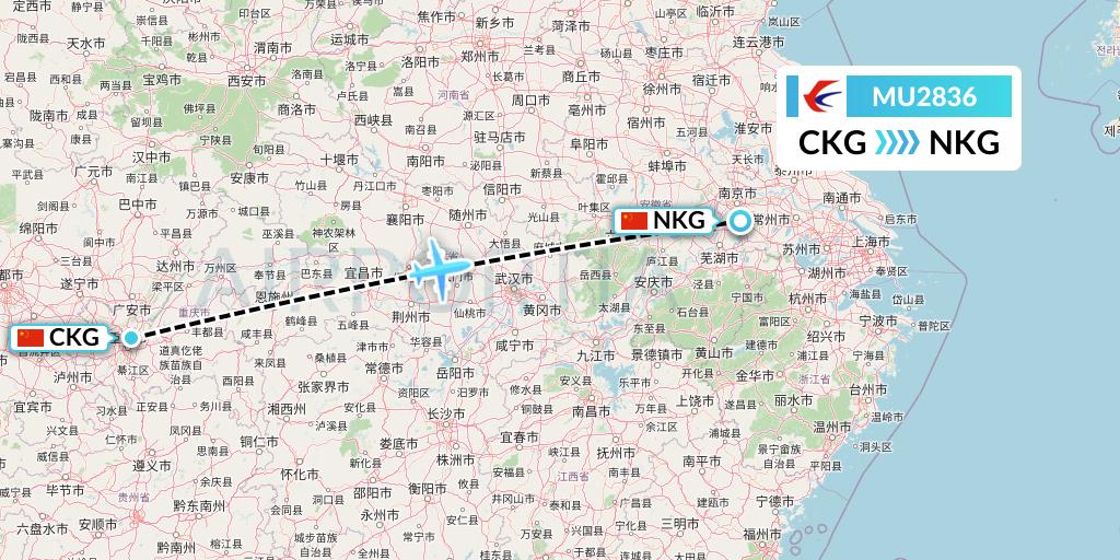 MU2836 China Eastern Airlines Flight Map: Chongqing to Nanjing