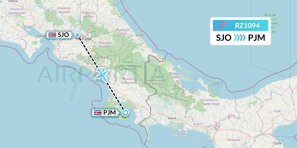 RZ1094 Sansa Airlines Flight Map: San Jose to Puerto Jimenez