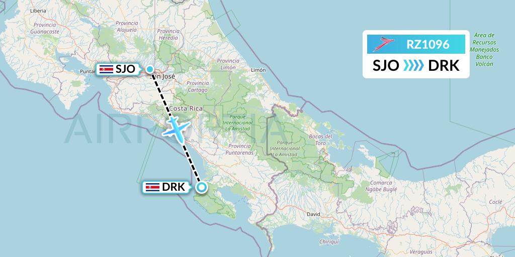 RZ1096 Sansa Airlines Flight Map: San Jose to Agujitas de Drake