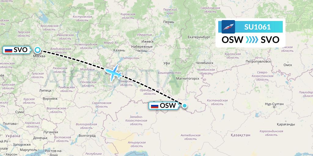 SU1061 Aeroflot Flight Map: Orsk to Moscow