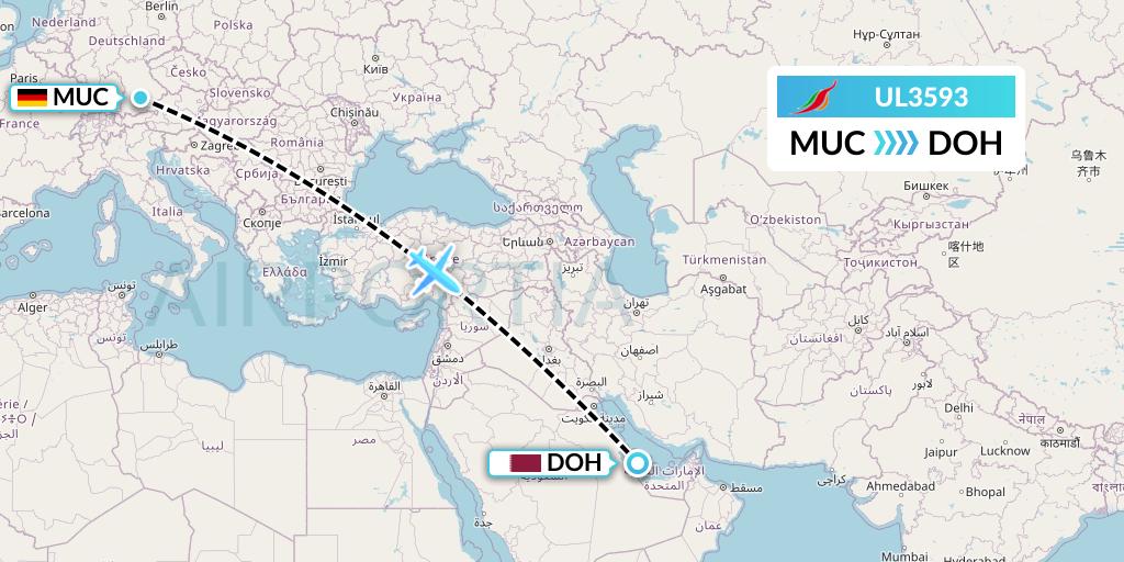 UL3593 SriLankan Airlines Flight Map: Munich to Doha