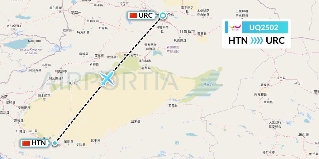 UQ2502 Urumqi Airlines Flight Map: Hotan to Urumqi