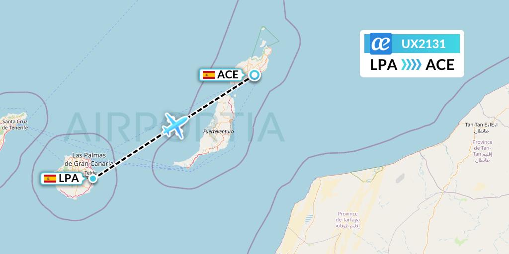 UX2131 Air Europa Flight Map: Las Palmas to Lanzarote