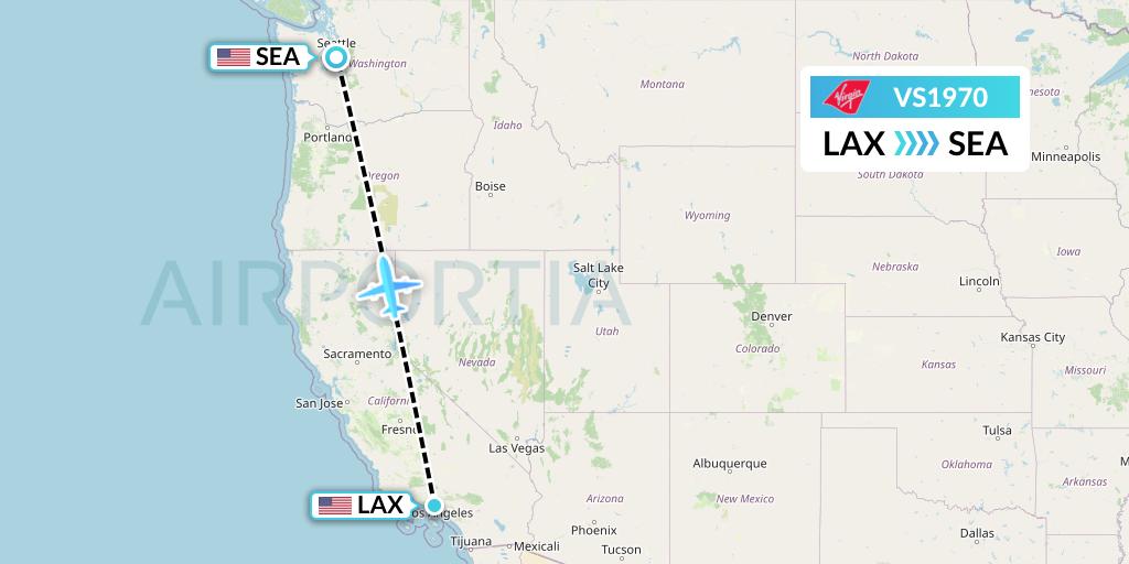 VS1970 Virgin Atlantic Airways Flight Map: Los Angeles to Seattle