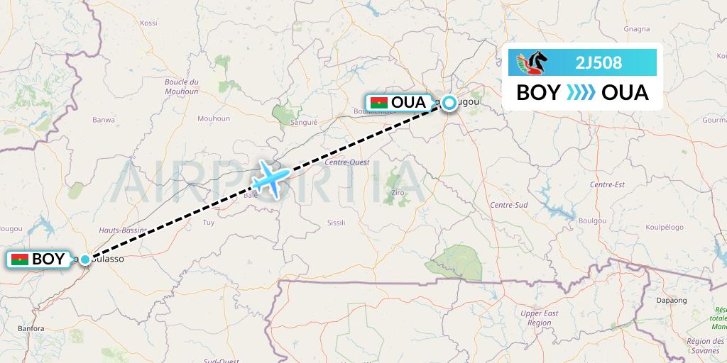 2J508 Air Burkina Flight Map: Bobo Dioulasso to Ouagadougou