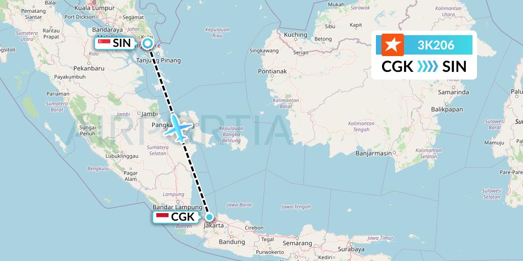 3K206 Jetstar Asia Flight Map: Jakarta to Singapore