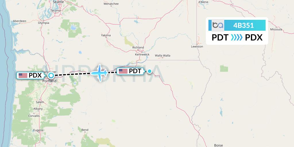 4B351 Boutique Air Flight Map: Pendleton to Portland