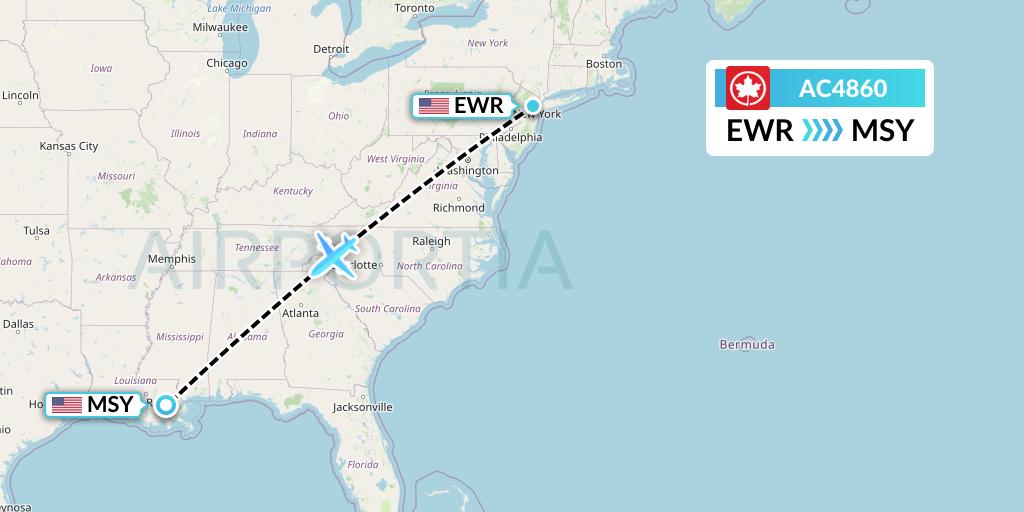 AC4860 Air Canada Flight Map: New York to New Orleans