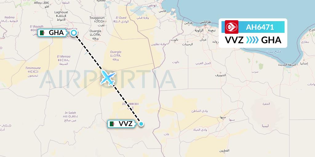 AH6471 Air Algerie Flight Map: Illizi to Ghardaia