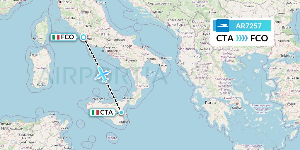 AR7257 Aerolineas Argentinas Flight Map: Catania to Rome