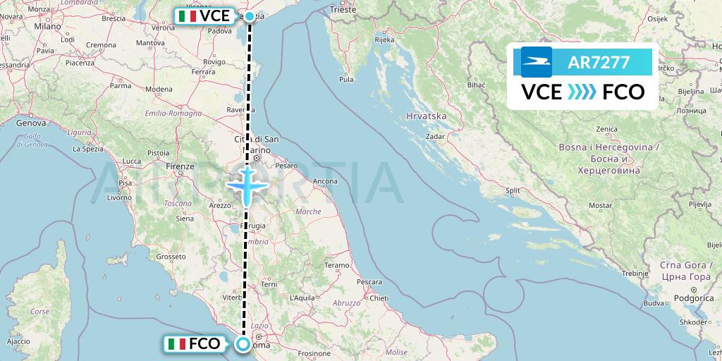 AR7277 Aerolineas Argentinas Flight Map: Venice to Rome