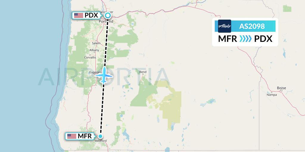 AS2098 Alaska Airlines Flight Map: Medford to Portland