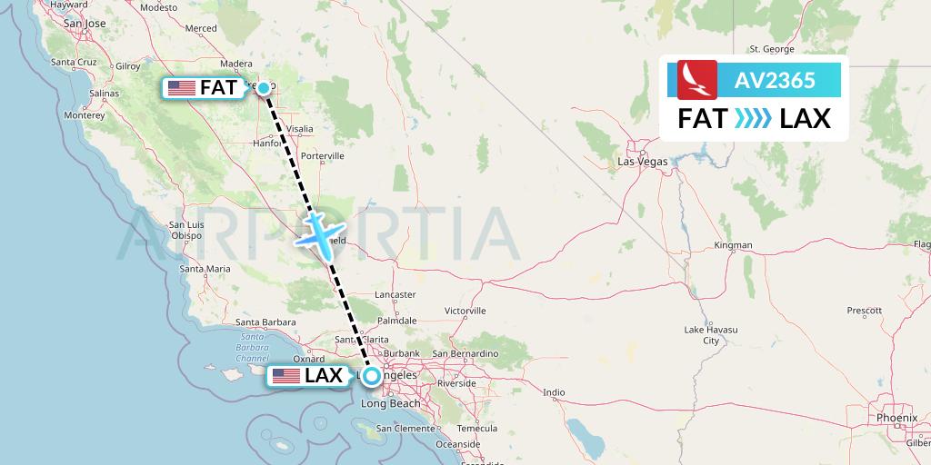 AV2365 Avianca Flight Map: Fresno to Los Angeles