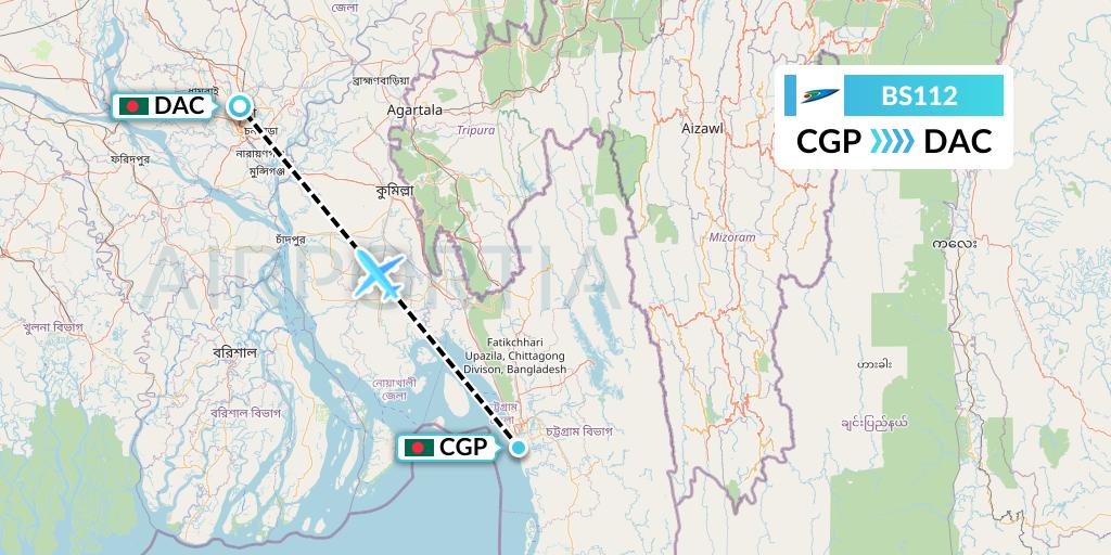 BS112 US-Bangla Airlines Flight Map: Chittagong to Dhaka