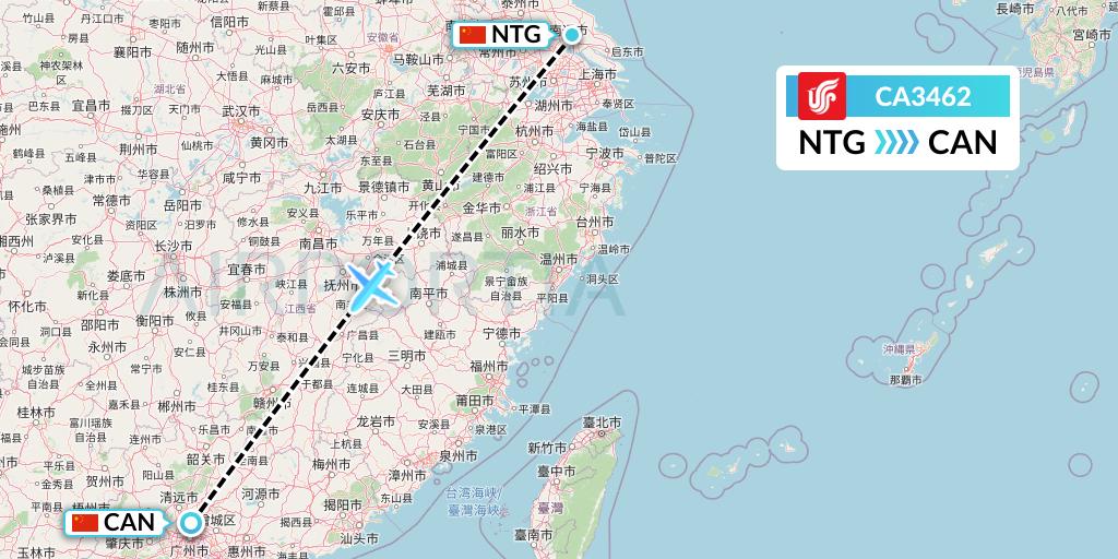 CA3462 Air China Flight Map: Nantong to Guangzhou