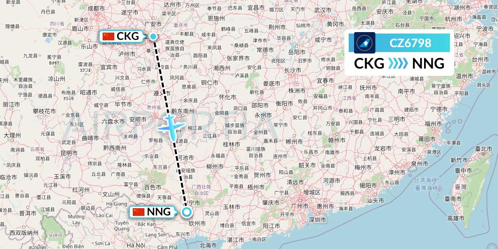 CZ6798 China Southern Airlines Flight Map: Chongqing to Nanning