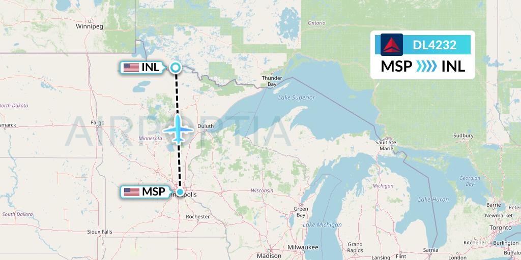 DL4232 Delta Air Lines Flight Map: Minneapolis to International Falls
