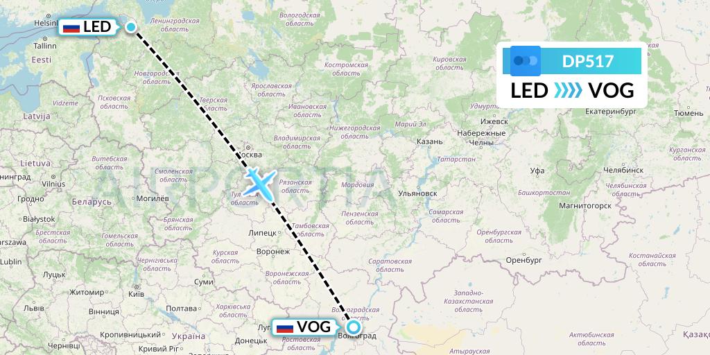 DP517 Pobeda Flight Map: St. Petersburg to Volgograd