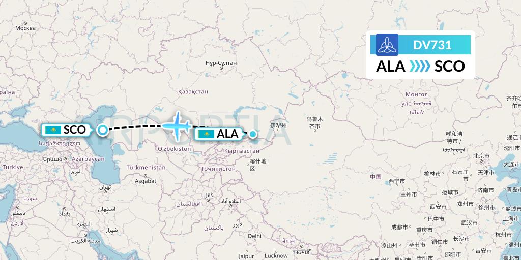DV731 SCAT Flight Map: Almaty to Aktau