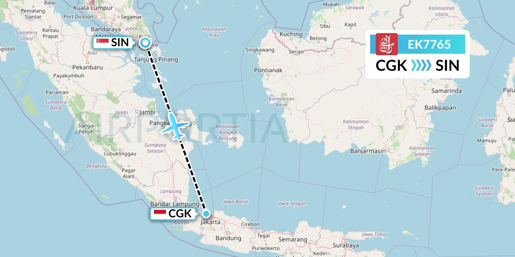 EK7765 Emirates Flight Map: Jakarta to Singapore