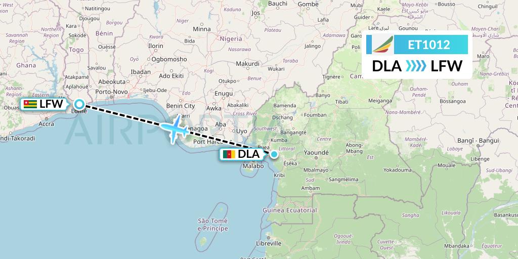 ET1012 Ethiopian Airlines Flight Map: Douala to Lome