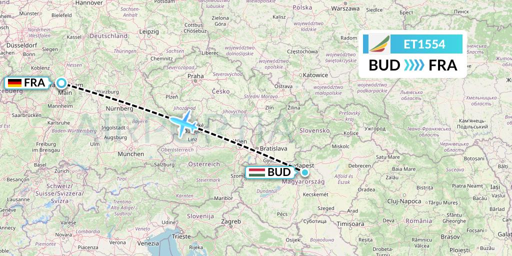 ET1554 Ethiopian Airlines Flight Map: Budapest to Frankfurt