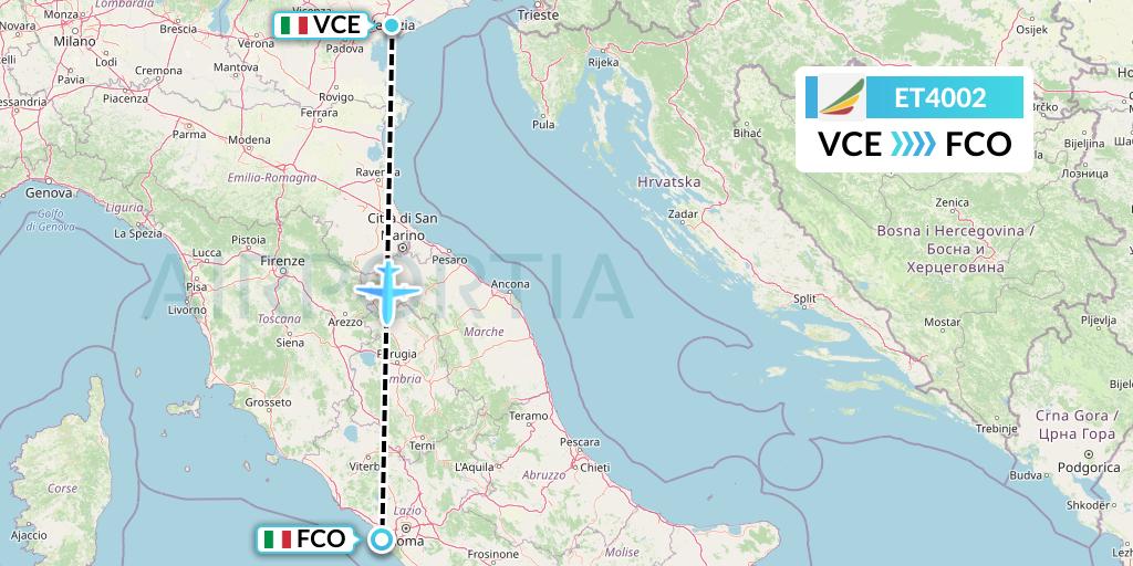 ET4002 Ethiopian Airlines Flight Map: Venice to Rome