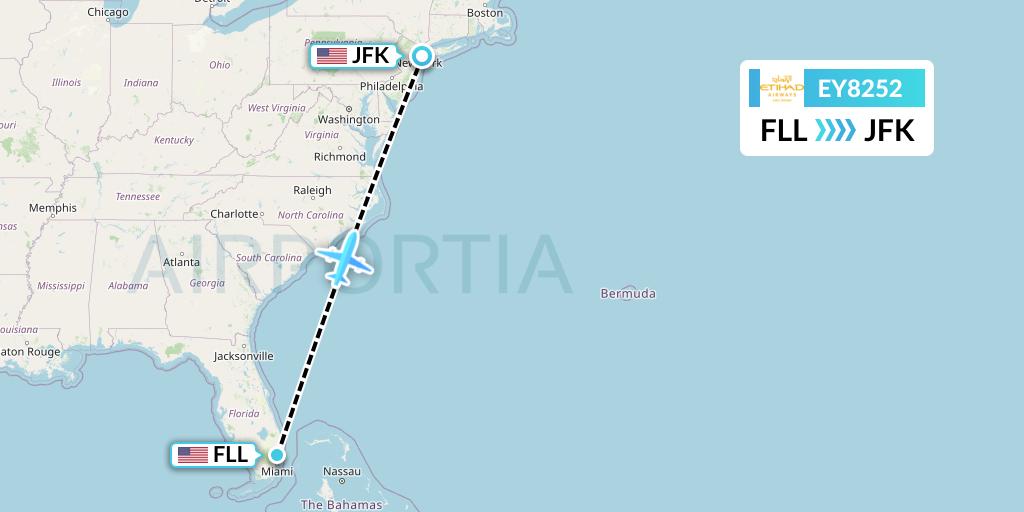 EY8252 Etihad Airways Flight Map: Fort Lauderdale to New York