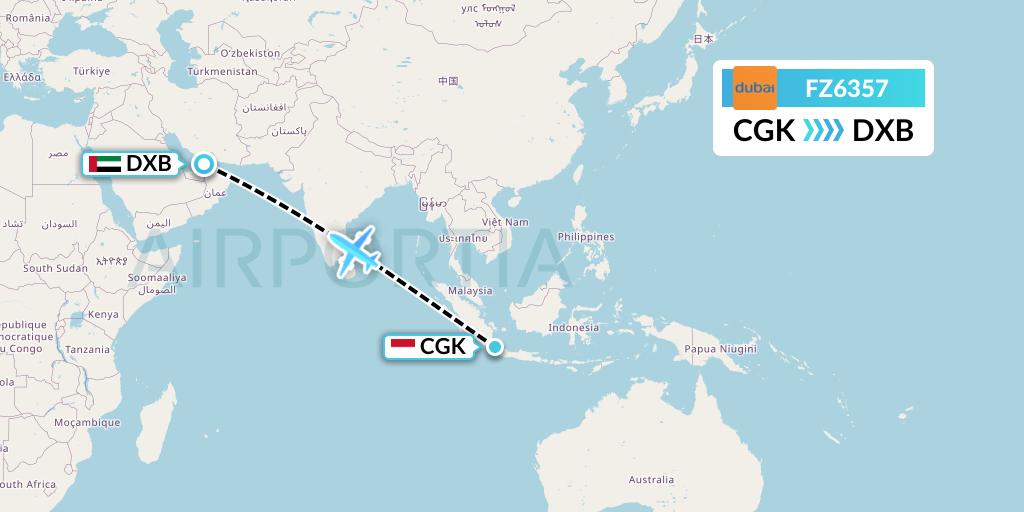 FZ6357 FlyDubai Flight Map: Jakarta to Dubai