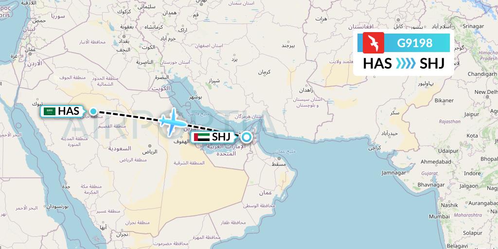 G9198 Air Arabia Flight Map: Ha'il to Sharjah
