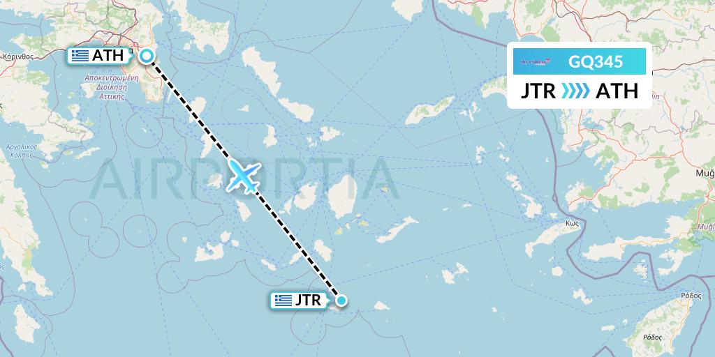 GQ345 Sky Express (Greece) Flight Map: Santorini to Athens
