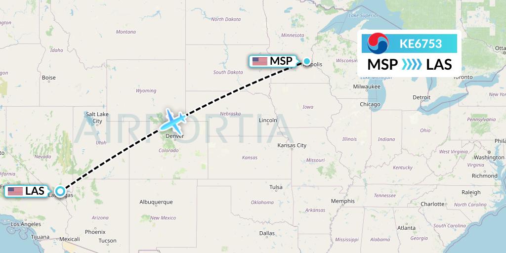 KE6753 Korean Air Flight Map: Minneapolis to Las Vegas