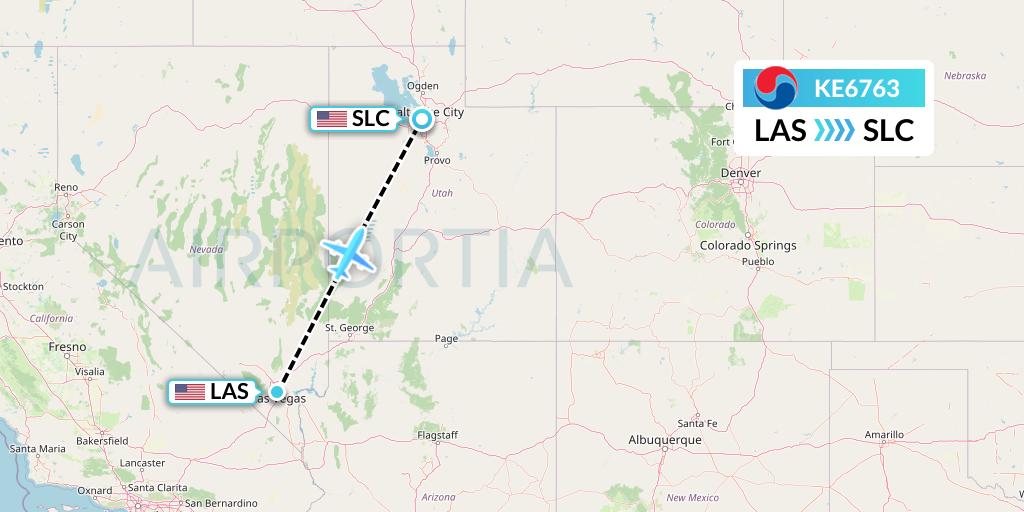 KE6763 Korean Air Flight Map: Las Vegas to Salt Lake City