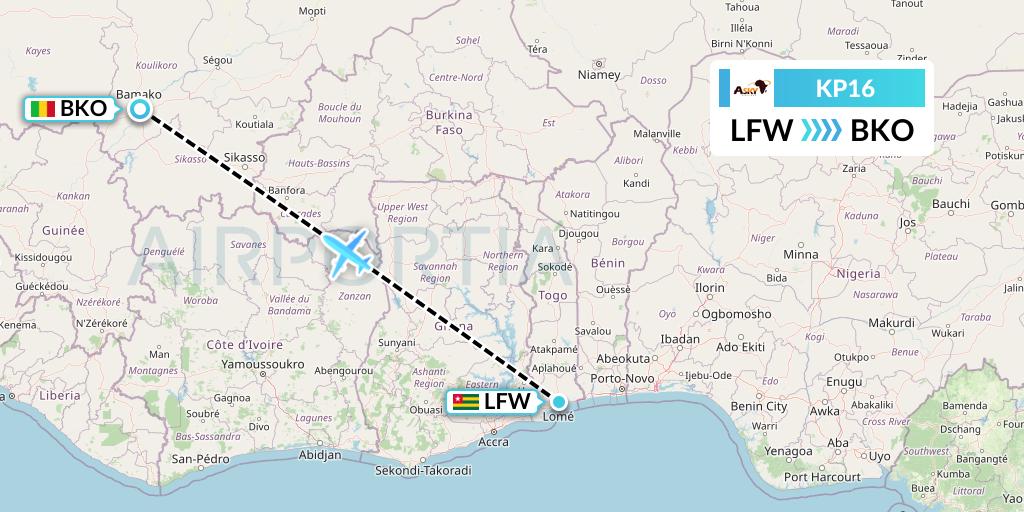 KP16 ASKY Flight Map: Lome to Bamako