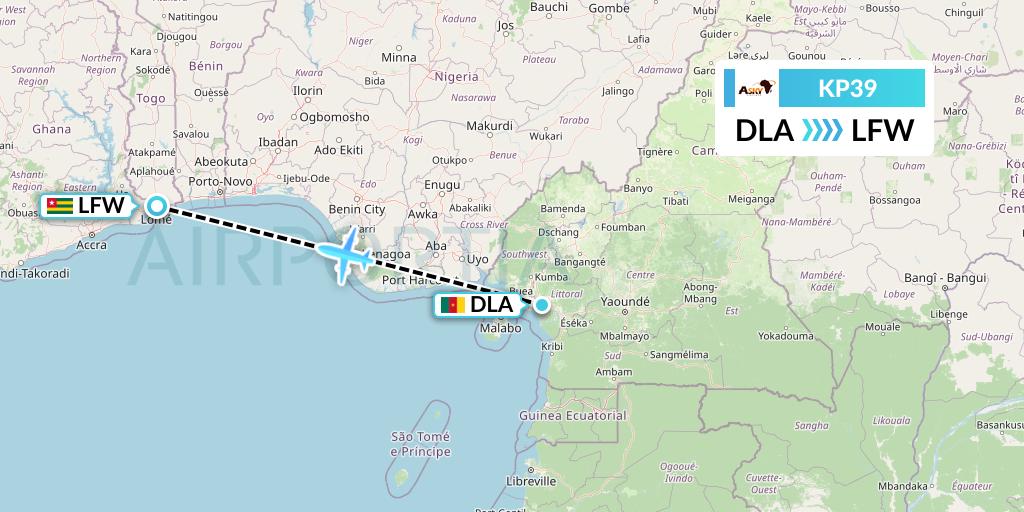 KP39 ASKY Flight Map: Douala to Lome
