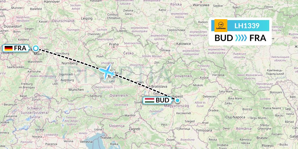 LH1339 Lufthansa Flight Map: Budapest to Frankfurt