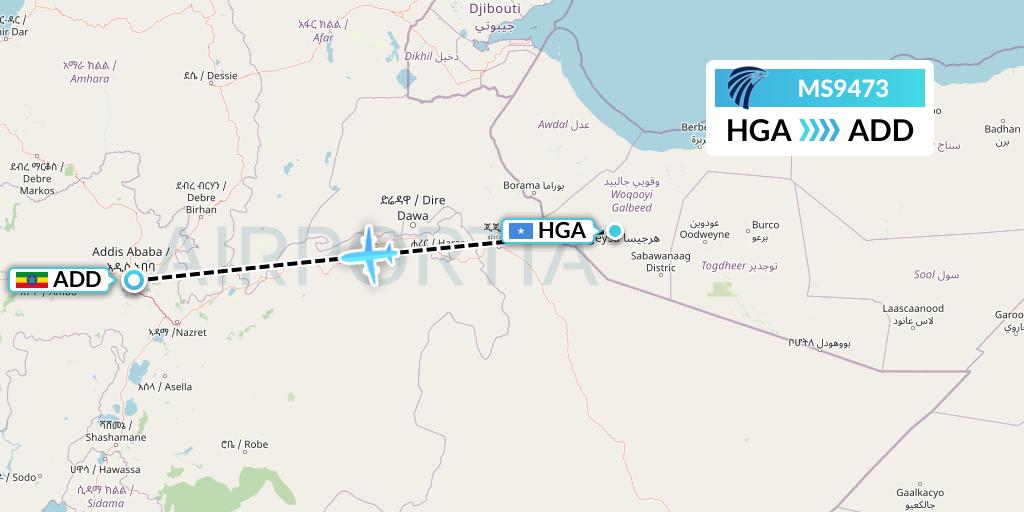 MS9473 EgyptAir Flight Map: Hargeisa to Addis Ababa