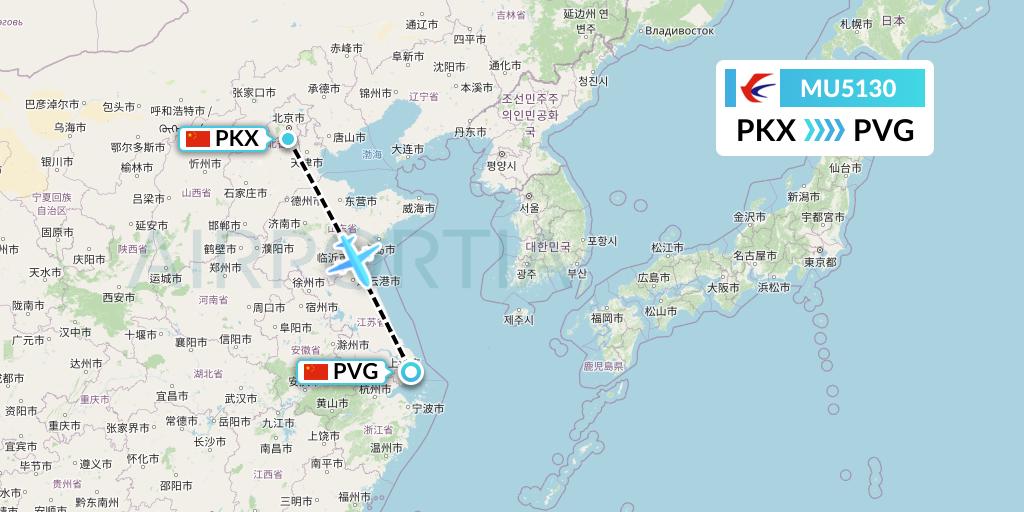 MU5130 China Eastern Airlines Flight Map: Beijing to Shanghai