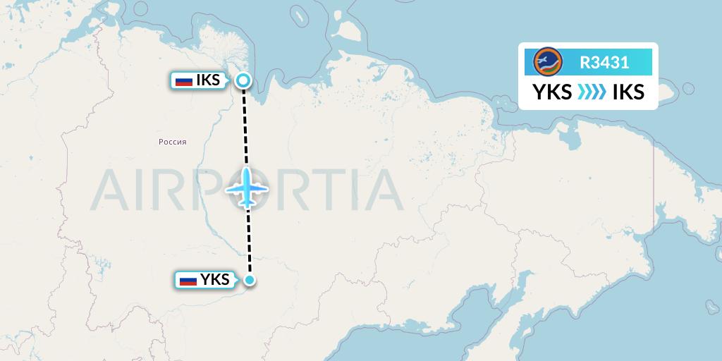 R3431 Yakutia Airlines Flight Map: Yakutsk to Tiksi
