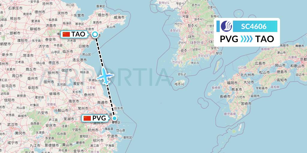 SC4606 Shandong Airlines Flight Map: Shanghai to Qingdao
