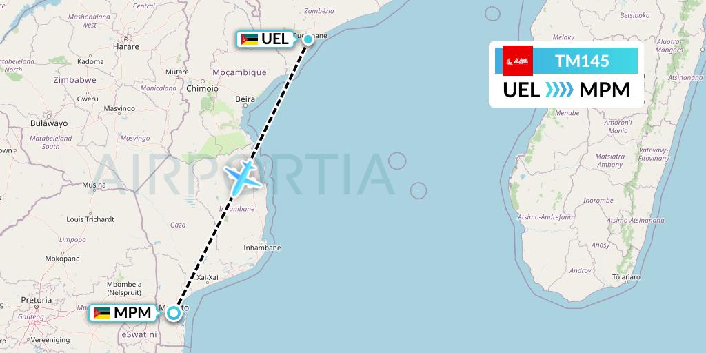 TM145 LAM Mozambique Airlines Flight Map: Quelimane to Maputo
